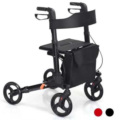 Costway Déambulateur Pliant À 4 Roues De 20 Cm Avec Siège Double Freinage Sac De Rangement, Pour Personnes Agées, 136 Kg, Noir