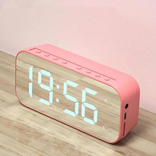 OMABETA Réveil avec haut-parleur Bluetooth Haut-parleur Bluetooth réveil horloge numérique avec haut-parleur Bluetooth miroir Rose