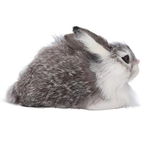 Lapin en Peluche Réaliste - OMABETA - 14 x 9 cm - Blanc - Pour Enfant - Simulation Elevée