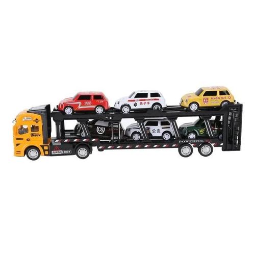 Omabeta Jouets De Camion Porteur De Voiture Modèle De Jouet De Camion Transporteur En Alliage, Six Voitures Jeux Jouet Jaune
