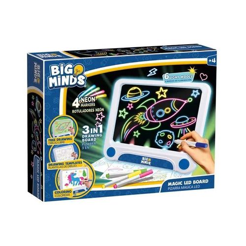 Big Minds - Tableau Magique Led | Tablette Dessin Enfant 3 En 1 Enfants 4 Ans+ | Tablette D'écriture 6 Pochoirs Réversibles