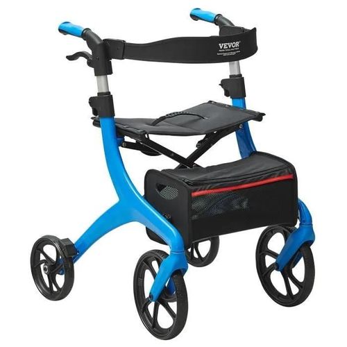 Déambulateur Pliable-Vevor-Personnes Âgées,Adultes-Aluminium Léger-Siège,Poignée Réglable-4 Roues, Sac-Capacité De 136 Kg-Bleu