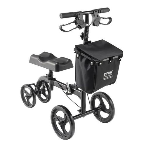 Trottinette Pour Genou-Vevor-Charge 136 Kg-Déambulateur Orientable Acier Au Carbone-Guidon Et Genouillère Hauteur Réglable-Noir