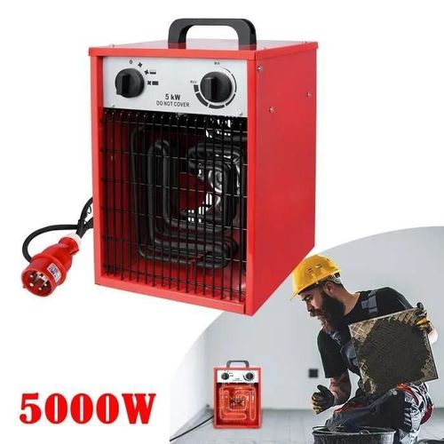 5KW Radiateur soufflant électrique 400V ? YUENFONG Chauffage électrique de chantier avec thermostat & 4 niveaux de chauffage