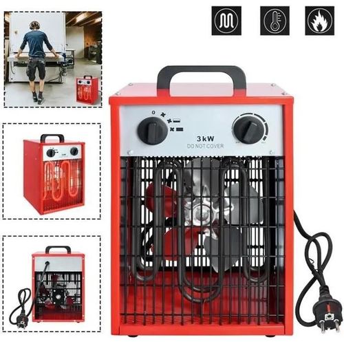 3KW Radiateur soufflant électrique 220V ? YUENFONG Chauffage électrique de chantier avec thermostat & 4 niveaux de chauffage