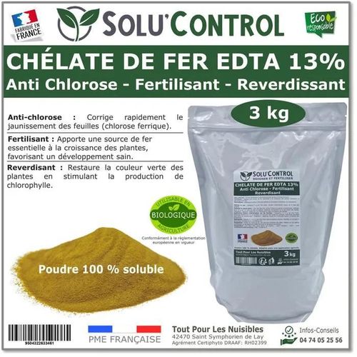 Solu'control Chélate De Fer Edta 13%, Anti-Chlorose, Fertilisant, Reverdissant, 3 Kg 