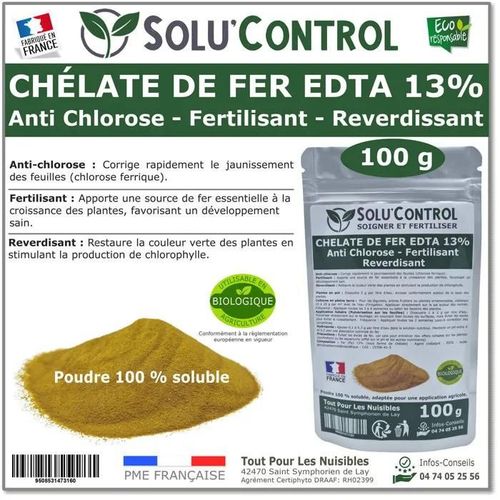 Solu'control Chélate De Fer Edta 13%, Anti-Chlorose, Fertilisant, Reverdissant, 100g 