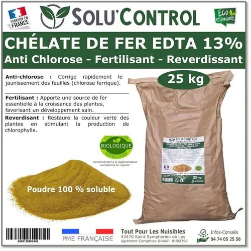 Solu'control Chélate De Fer Edta 13%, Anti-Chlorose, Fertilisant, Reverdissant, 25 Kg 