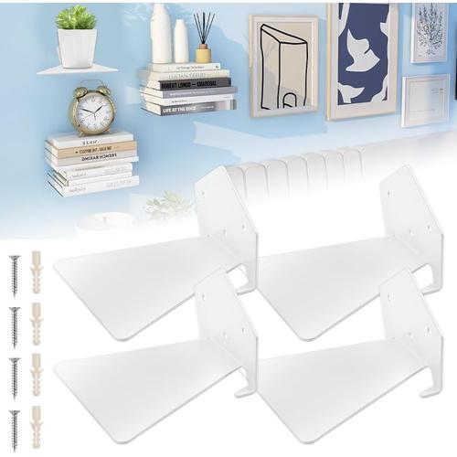 Lot De 4 Étagères Murales En Métal Etagere Murale Invisible Etagere Livre Murale Rustiques Etagere Murale Bibliothèque Murale Etagères Flottantes Pour Livres, Bureau, Cuisine, Chambre