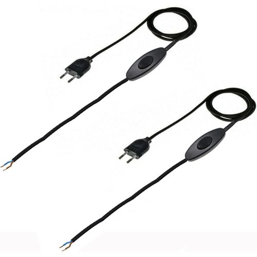 Pack 2 Câble pour lampe 1,5m Noir|Câble avec interrupteur|Câble d'alimentation Euro|Fabriqué en Italie|Cordon avec interrupteur et prise.[Y303]