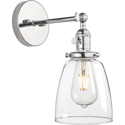 Réglable Applique Verre Cloche Abat-Jour Lampe Rétro Industrial Applique Murale Rétro Eclairage Chrome