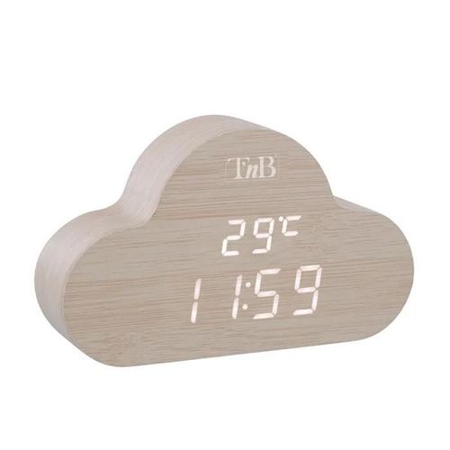T?nB - Réveil Numérique Nuage avec LED, Réveil Multifonction, Eclairage Ajustable, 3 Alarmes Programmables ? Finition Bois