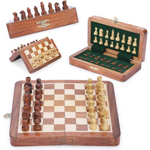 Jeu D'échecs Magnétique En Bois Avec Pièces D'échecs Puzzle Avec Pièces Faites À La Main Pour Tournoi Professionnel, Débutant, Jeu D'échecs De Voyage Pliable Portable Pour Adultes Et Enfants De