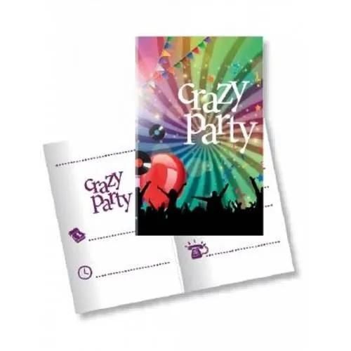 Cartons D'invitation - Generique - Crazy Party - 10 Pièces - 11 X 22 Cm - Multicolores