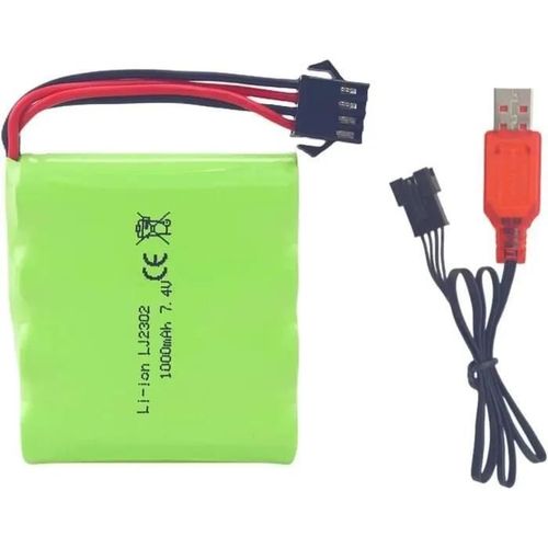 Yunique France 1 Pièce Batterie Rechargeable 7.4v 1000mah Sm-4p Avec Câble De Charge Usb Pour De36w De65 No.1809 Rc Modèle Jouet-Autre