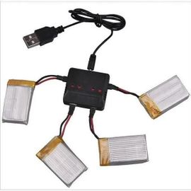 Yunique France 4 Pièces Rechargeable Lipo Batteries 3.7v, 500mah + 1 Chargeur 1 À 4 Pour Rc Drones Quadcopters Syma X5 X5c X5sc X5sw-Autre