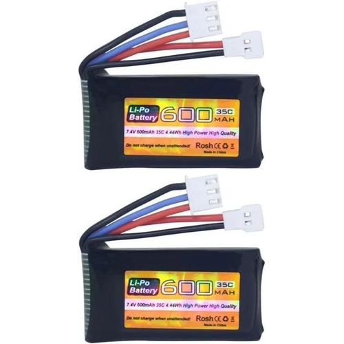 Yunique France Lot De 2 Batteries Lipo 7.4v 600mah 35c 2s Avec Prise Molex - Compatible Avec Fms Fcx24 Rc Car Truck-Autre