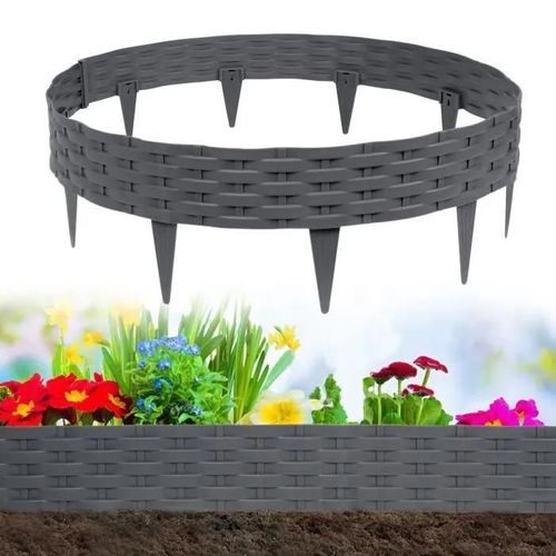 Yuenfong Bordure De Jardin 10m Bordure De Gazon Aspect Rotin Clôture Palissade, Éléments Chacun 100cm X 20cm De Haut, Anthracite