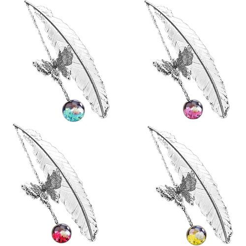 4 Pièces Marque Page Plume Papillon, Marque-Page Plume En Métal, Marque-Page Pendentif, Pour Marque De Lecture, Cadeau
