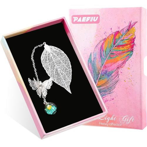 Marque Page Metal, Cadeau Femme Noel Marque Page Plumes Argentée Avec Charm Papillon, Idée Cadeau De Noël Pour Anniversaire Femme Maman Fille-Avec Boîte Cadeau