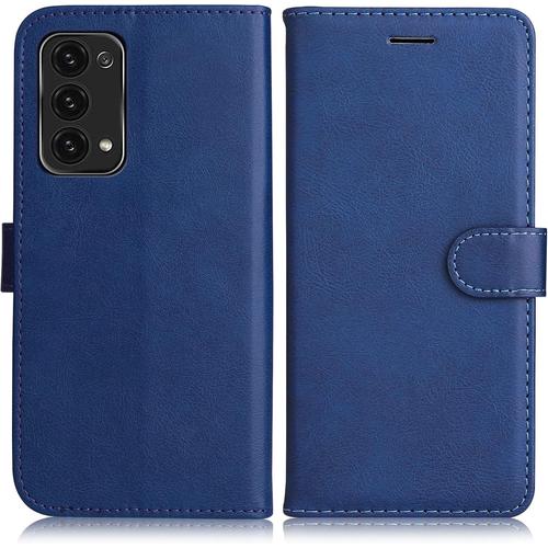 Coque Pour Oppo Reno 6 Pro 5g, Pu En Cuir Coque Portefeuille Étui Housse, Design Classique Tpu Coque Pour Oppo Reno 6 Pro 5g, Bleu Marin.[V4778]