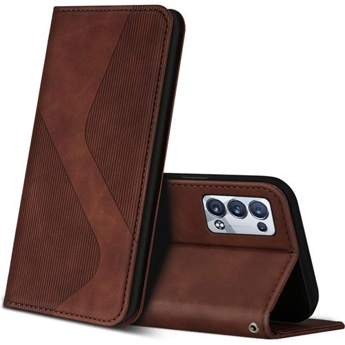 Coque Pour Oppo Reno 6 Pro 5g, Premium Étui Housse En Cuir De Protection Avec [Emplacements Cartes] [Magnetique], Clapet Folio Portefeuille Pour Oppo Reno 6 Pro 5g (Marron).[V7667]