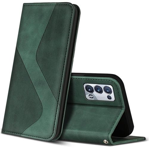 Coque Pour Oppo Reno 6 Pro 5g, Premium Étui Housse En Cuir De Protection Avec [Emplacements Cartes] [Magnetique], Clapet Folio Portefeuille Pour Oppo Reno 6 Pro 5g (Vert).[V8060]