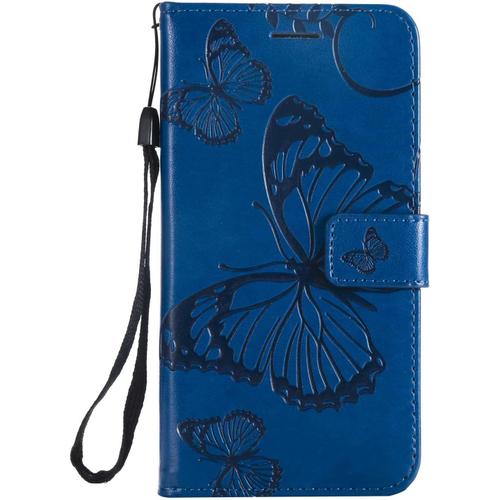 Coque Pour Galaxy J2 Pro 2018, Papillon Imprimé Pu En Cuir Coque Magnétique Portefeuille Tpu Étui Housse Pour Samsung Galaxy J2 Pro 2018 - Bleu.[V6789]