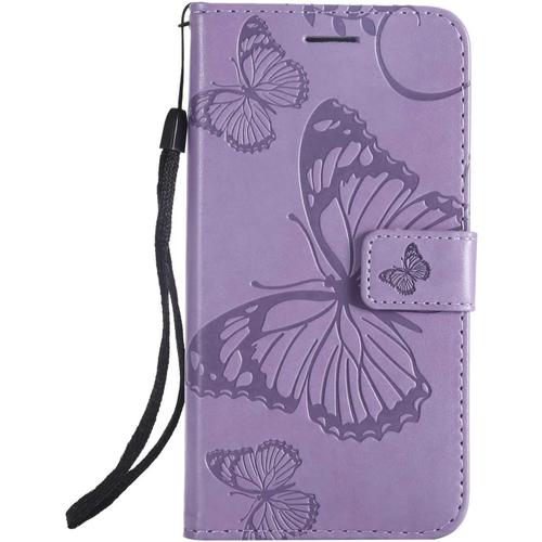 Coque Pour Galaxy J2 Pro 2018, Papillon Imprimé Pu En Cuir Coque Magnétique Portefeuille Tpu Étui Housse Pour Samsung Galaxy J2 Pro 2018 - Violet.[V6631]