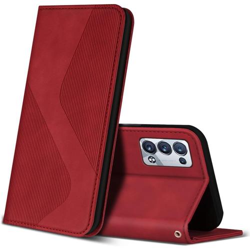 Coque Pour Oppo Reno 6 Pro 5g, Premium Étui Housse En Cuir De Protection Avec [Emplacements Cartes] [Magnetique], Clapet Folio Portefeuille Pour Oppo Reno 6 Pro 5g (Rouge).[V7759]