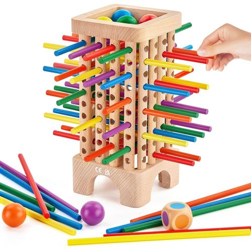 Jeu De Société En Bois Montessori,Jeux De Tour En Bois Avec 42 Bâtonnets Colorés & Dés,Jouets De Famille Éducatif Motricité Développement Cadeau Anniversaire Pour 3 4 5 6 Ans Garcon Fille.[Y145]