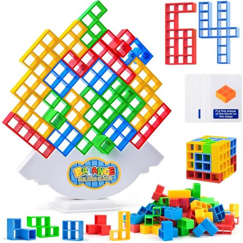 64 Pcs Tetris Tower,Jouet D'equilibre Pour Enfant,Jeu D'empilage En Tetris,Blocs De Construction Montessori Jouets Éducatifs Cadeaux D'anniversaire Pour Garçons Et Filles À Partir De 3 Ans+.[Y546]