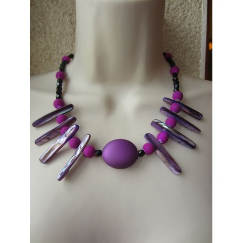 Collier Violet Et Noir En Nacre Et Polaris