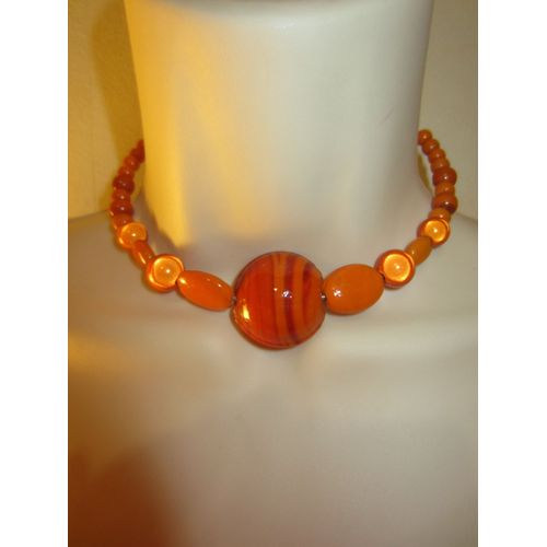 Collier Orange Avec Perles En Céramique