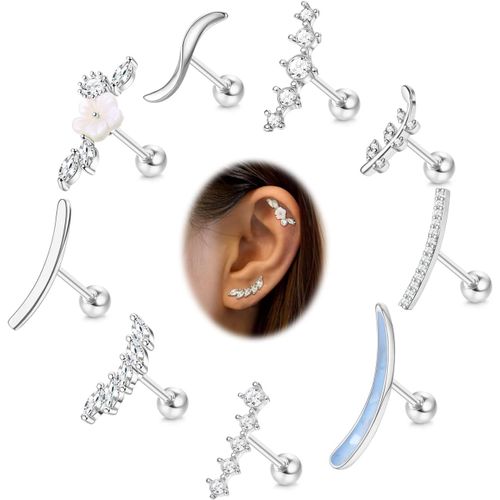 9pcs 16g Piercing Oreille Boucles D'oreilles Femme Acier Inoxydable Serpent Fleur Opale Zircone Brillante Percing Au Oreille Piercing Tragus Argent Or Piercing Helix Cartilage