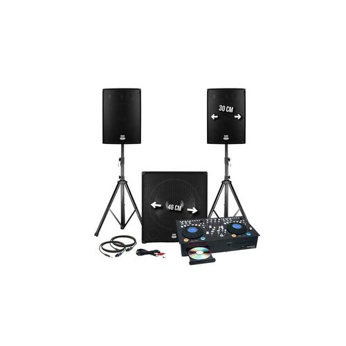 PACK Sonorisation COMPLET BMS1812 USB/Bluetooth 2400W SUB 46cm +2 Enceintes, Pieds, Platines Double CD PRONOMIC CDJ-500 DJ PA