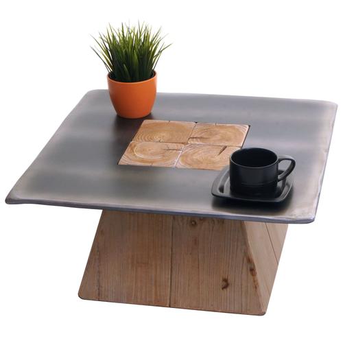 Table Basse Hwc-L76, Table De Salon D'appoint, Bois Massif Industriel Mvg, 60x60cm Naturel Avec Aspect Métal