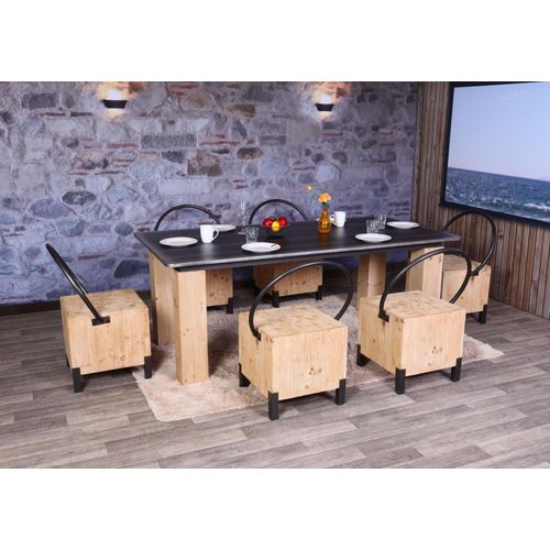 Lot De 6 Chaises De Salle À Manger Hwc-L76, Chaise Visiteur Tabouret, Métal Industriel Massif-Bois Certifié Mvg, Naturel