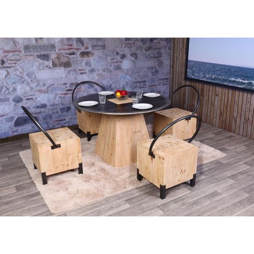 Lot De 4 Chaises De Salle À Manger Hwc-L76, Chaise Visiteur Tabouret, Métal Industriel Massif-Bois Certifié Mvg, Naturel