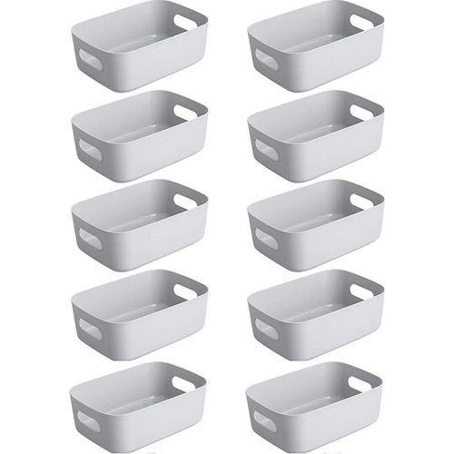 Panier de rangement en plastique,Lot de 10 paniers de rangement empilables avec poignées pour Cuisine,Placard,Bureau, Gris 20x14 x7.5cm