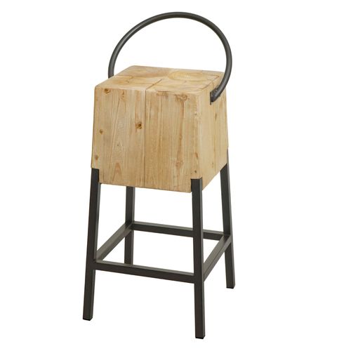 Tabouret De Bar Hwc-L76, Chaise De Bar Tabouret De Comptoir, Métal Industriel Bois Massif Certifié Mvg, Naturel