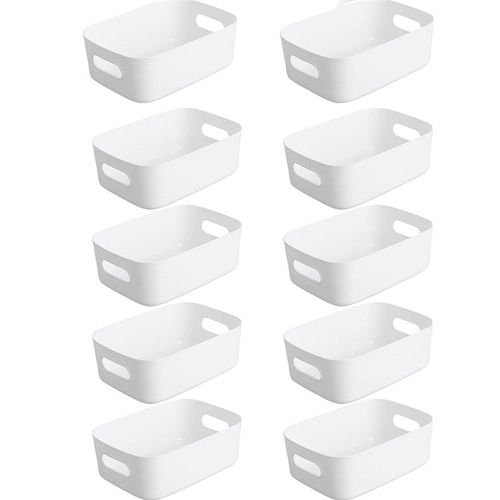 10pc Panier En Plastique Avec Anse Pour Placards Empilables, Cuisine, Chambre,Salle De Bain,Bureau, 20x14 X7.5cm(Blanc)