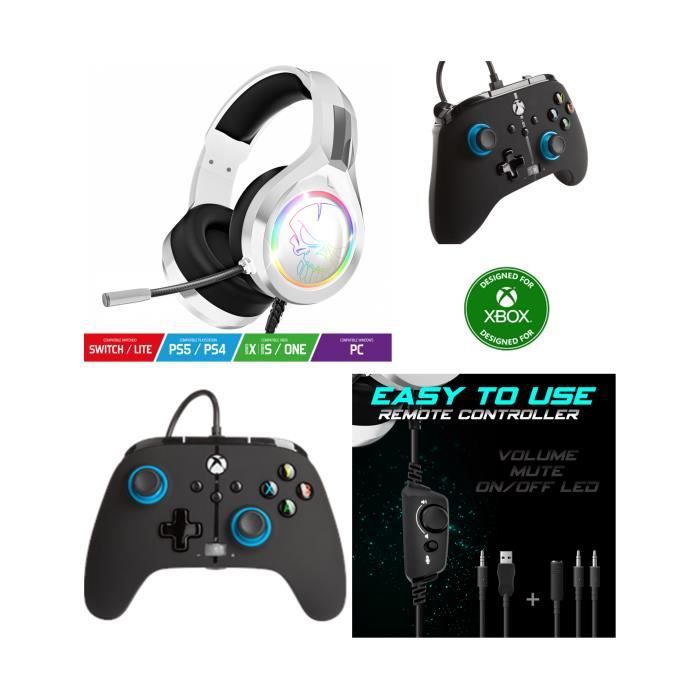 Manette XBOX ONE-S-X-PC Officielle + Casque Gamer PRO H8 Blanc