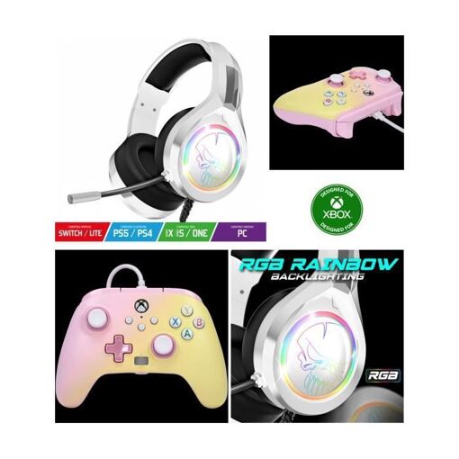 Manette XBOX ONE S-X-PC Limonade rose Officielle + Casque Gamer