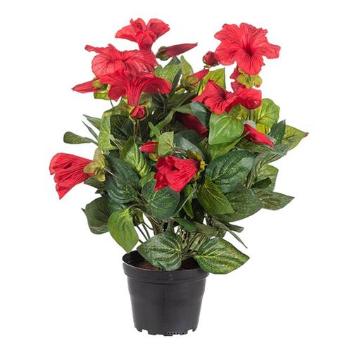 Petunia Artificiel En Pot H 38 Cm 20 Fleurs Lumineux Rouge