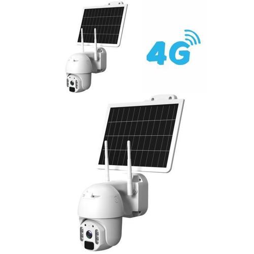 CAMERA DOME MOTORISE SOLAIRE 4G FULL HD 1080p Blanc Vidéo Surveillance IP66 MICRO SD + Panneau solaire