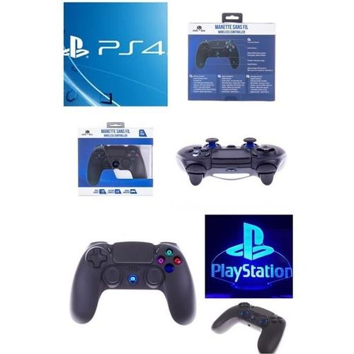 Manette Sans Fil Bluetooth Ps4 Noire Contrôleur De Jeu Playstation Prise Jack Casque Et Boutons Lumineux