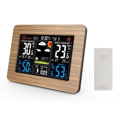 STATION METEO INT/EXT DECO BOIS Horloge PRESSION ATMO-hygrometre +Sonde EXT