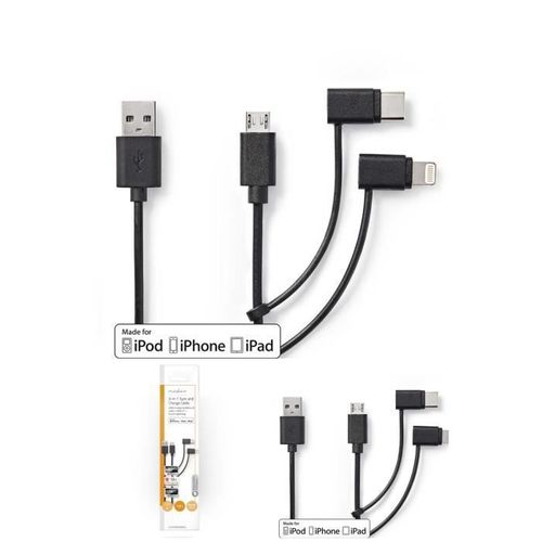 Câble 3 en 1 Multi Type C Micro USB Micro-B mâle Lightning Rapide Charge pour Iphone Samsung Huawei sous licence APPLE.