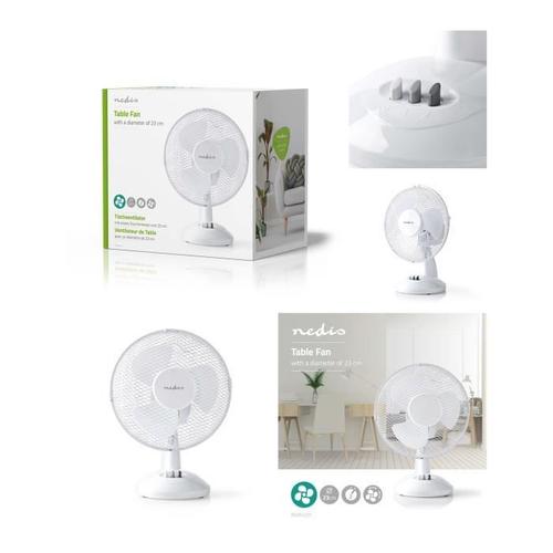 Ventilateur de table DIAM 22cm 3 Vitesses Oscillation 22W Hauteur réglable Blanc